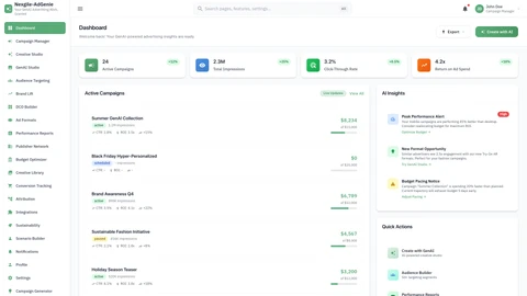 Campaign Manager Dashboard - Overview of the Nexgile-AdGenie Command campaign management interface