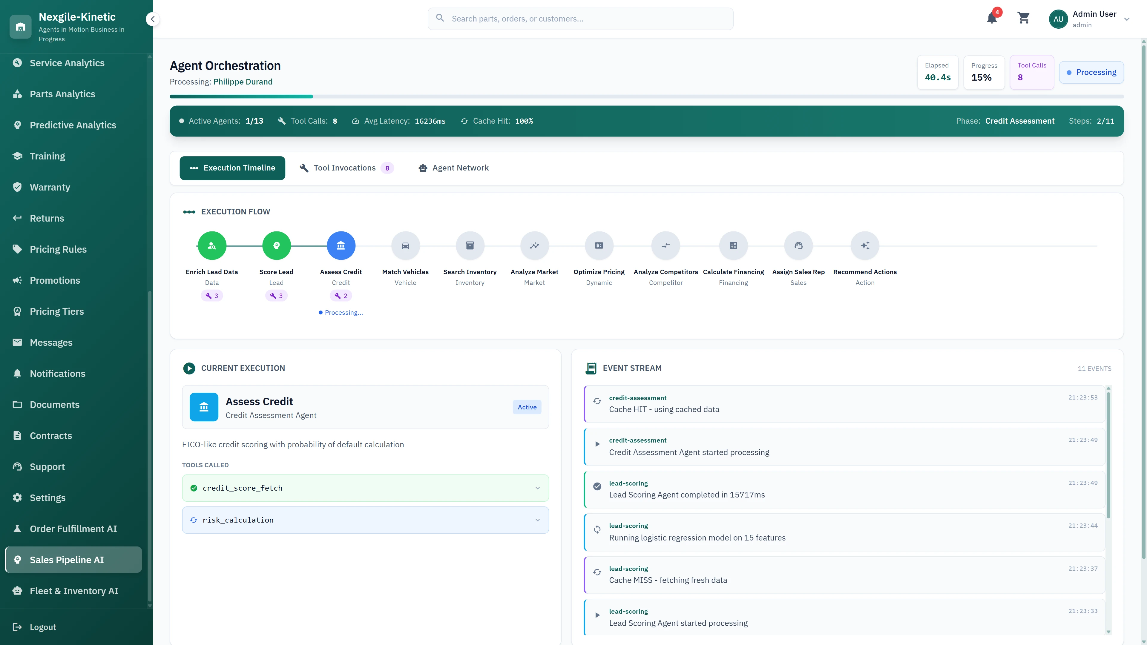 Agent Orchestration Dashboard - Multi-stage lead processing workflow with specialized agents for enrichment, scoring, and matching