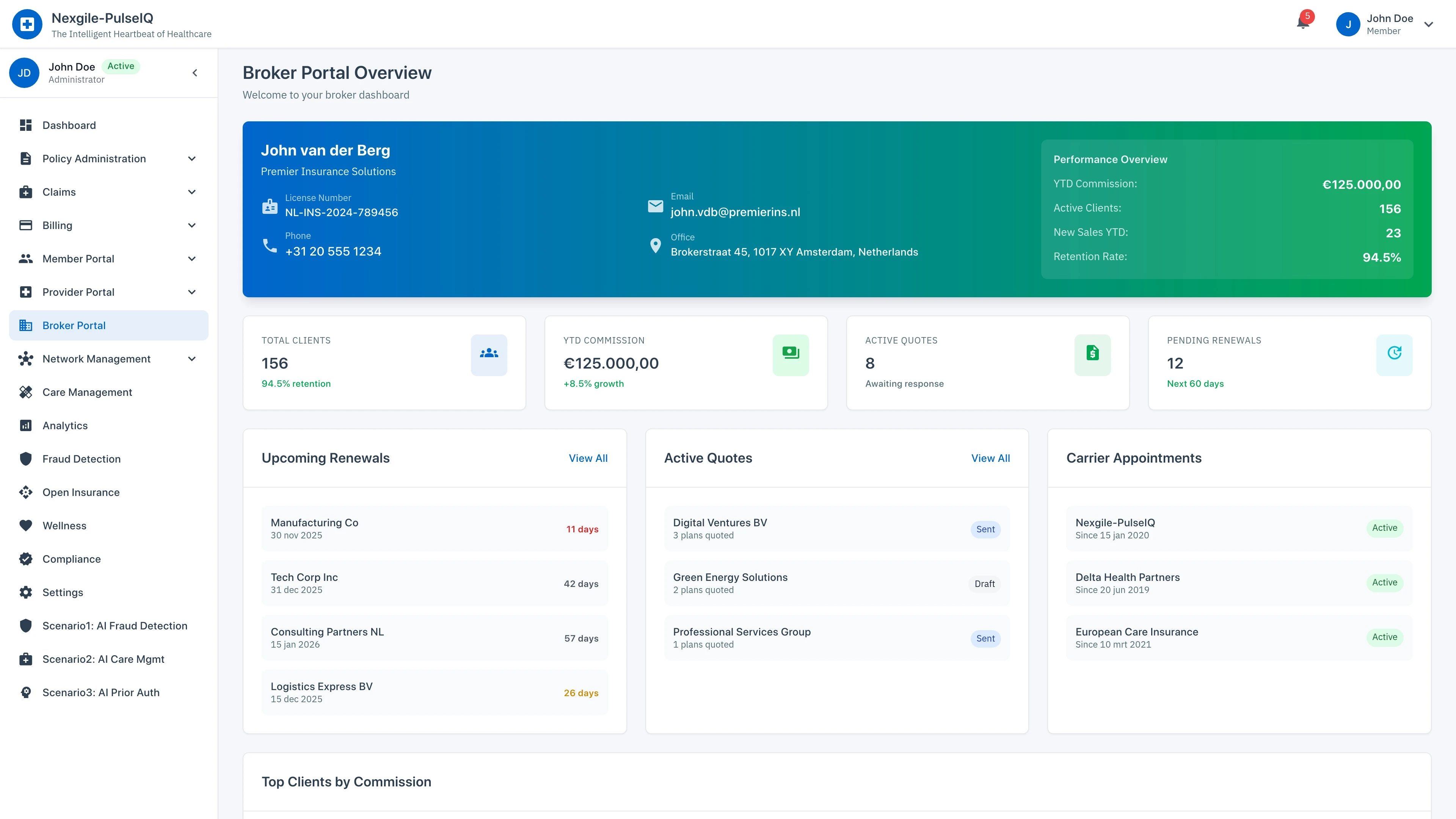 Broker Portal Overview - Dashboard displaying comprehensive broker analytics and management tools